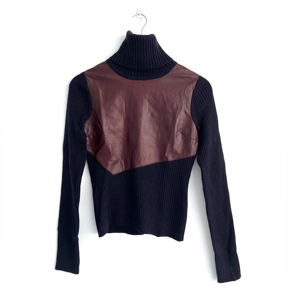 Rag & Bone Leather Patch Turtleneck - Picture 2 of 5